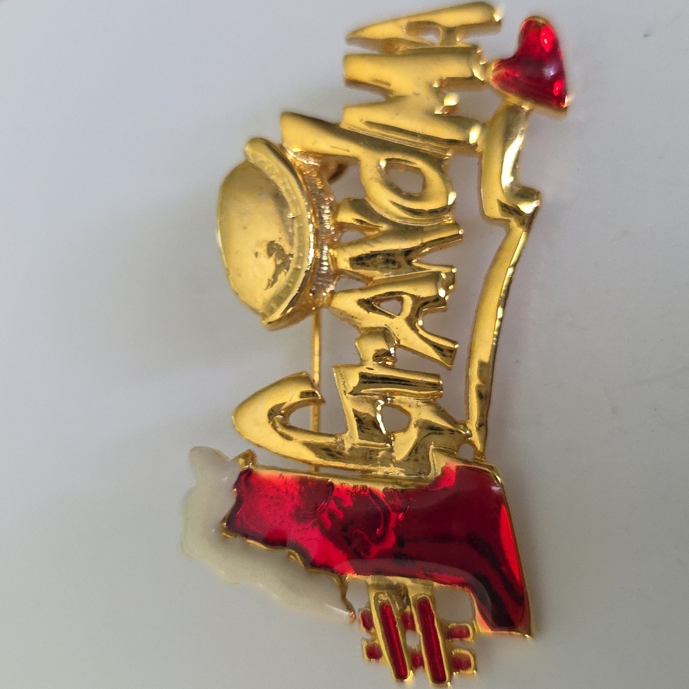 Vintage Grandma Holiday Brooch – Gold-Tone with Enamel Accents